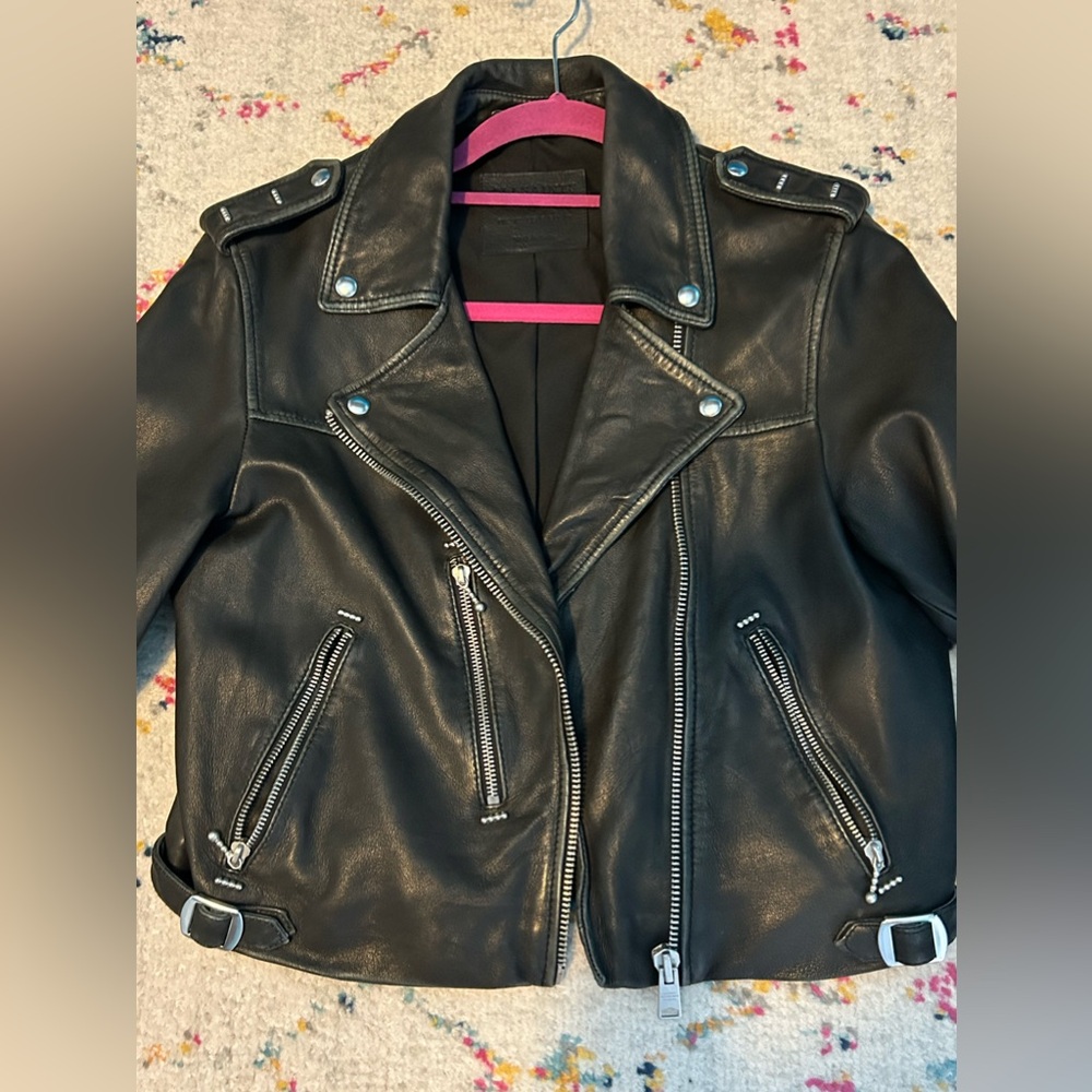 All saints cropped leather jacket